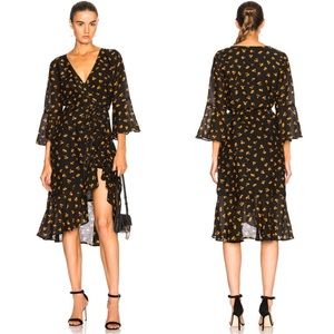 Ganni Beacon Floral Wrap Midi Dress Black Women’s